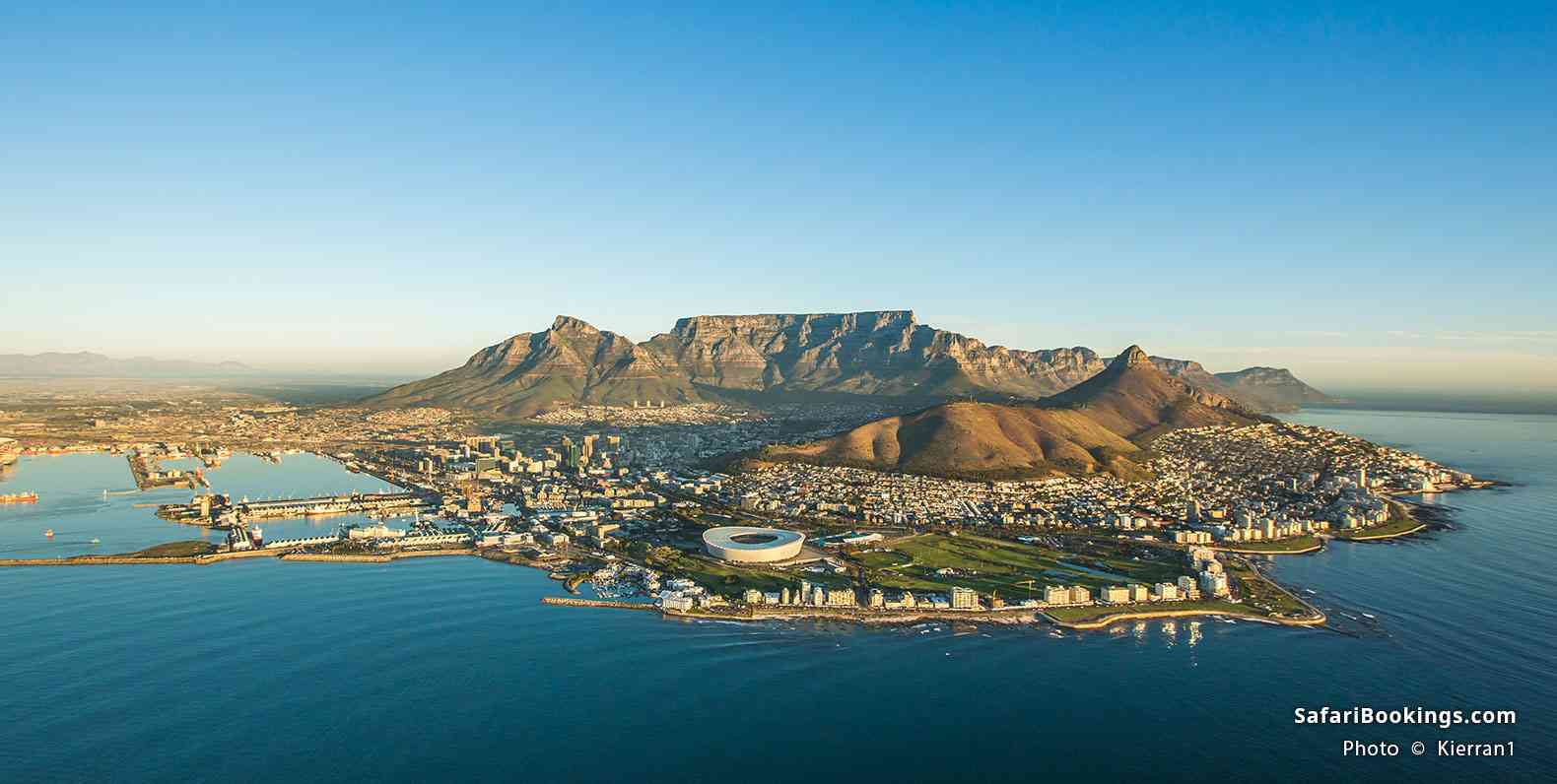 Aerial view of the city and Table Mountain