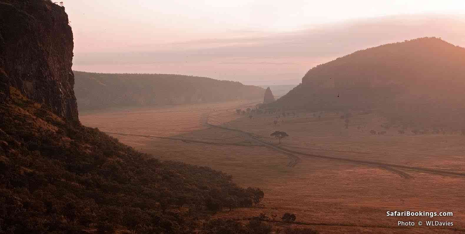 Canyon at Hell's Gate National Park in Kenya at sunrise