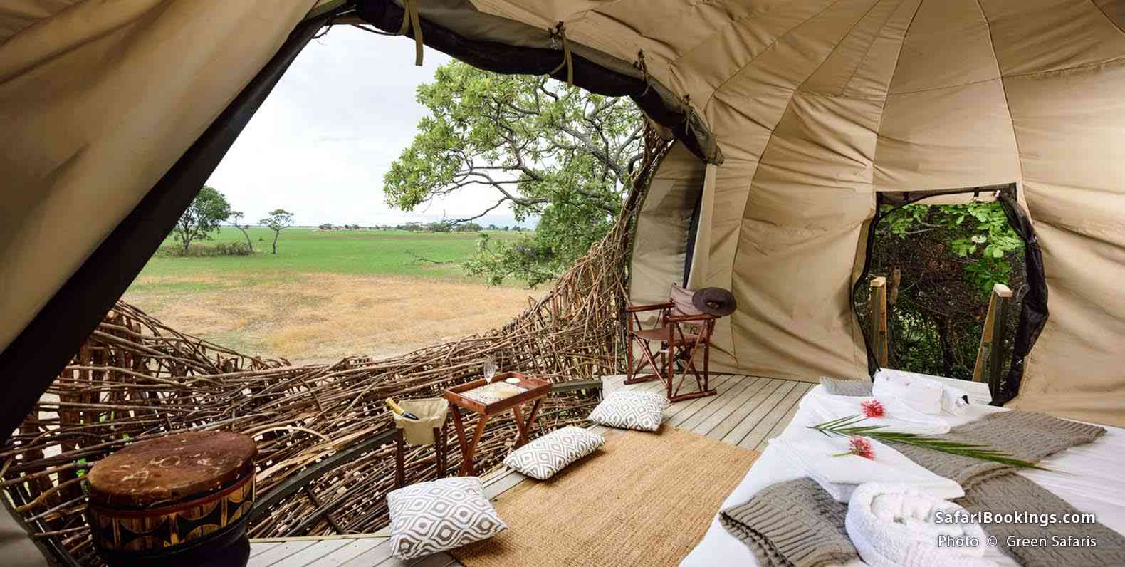 Tall stilted treetop units whose oval shapes resembles weaver bird nests