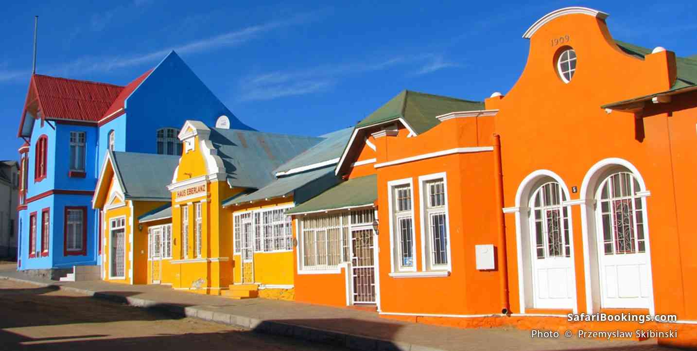 Multicolored houses on Nachtigal Street in Lüderitz