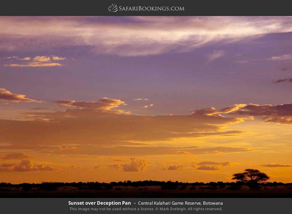 Sunset over Deception Pan in Central Kalahari Game Reserve, Botswana