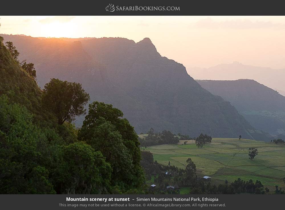 Mountain scenery at sunset, Simien Mountains NP in Simien Mountains National Park, Ethiopia