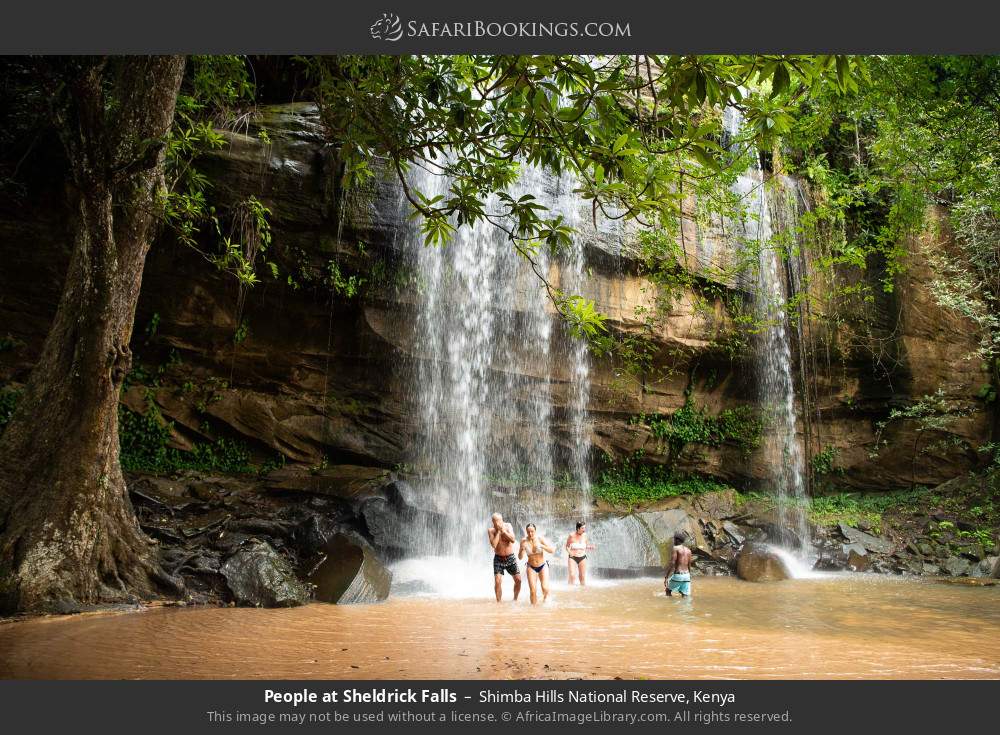 People cooling off at Sheldrick Falls in Shimba Hills National Reserve, Kenya