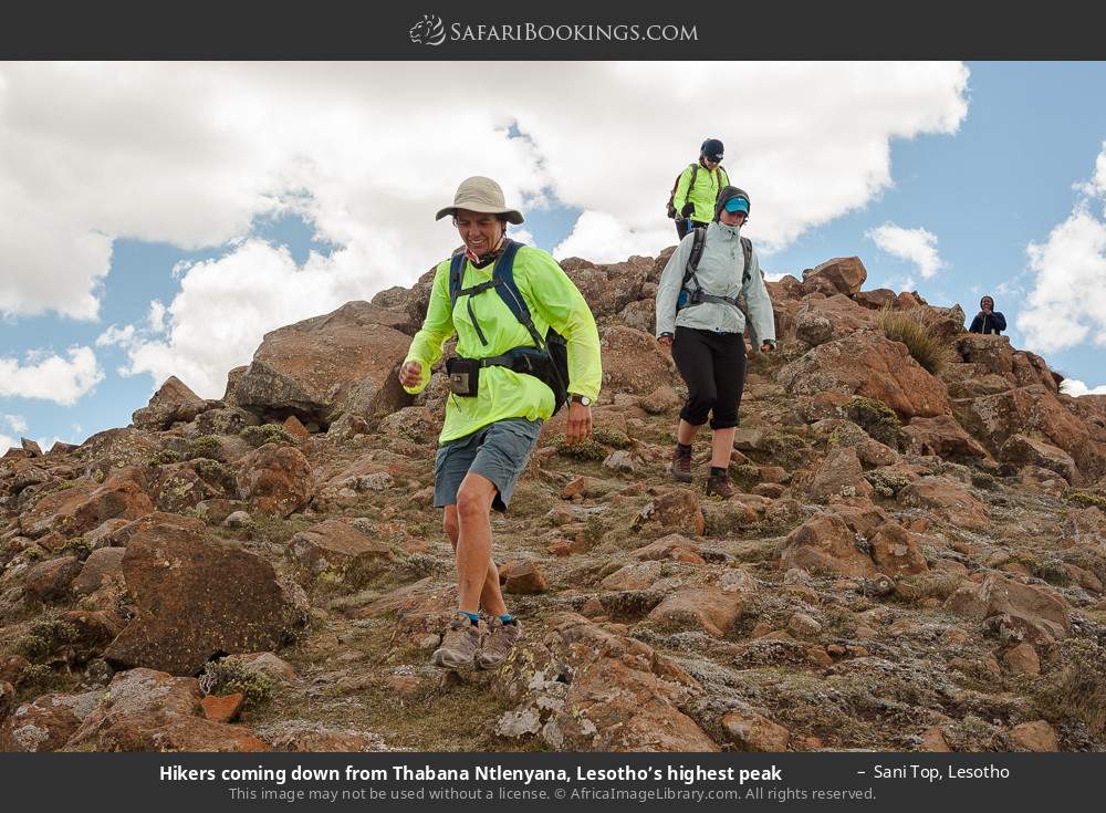 Hikers coming down from Thabana Ntlenyana, Lesotho’s highest peak in Sani Top, Lesotho