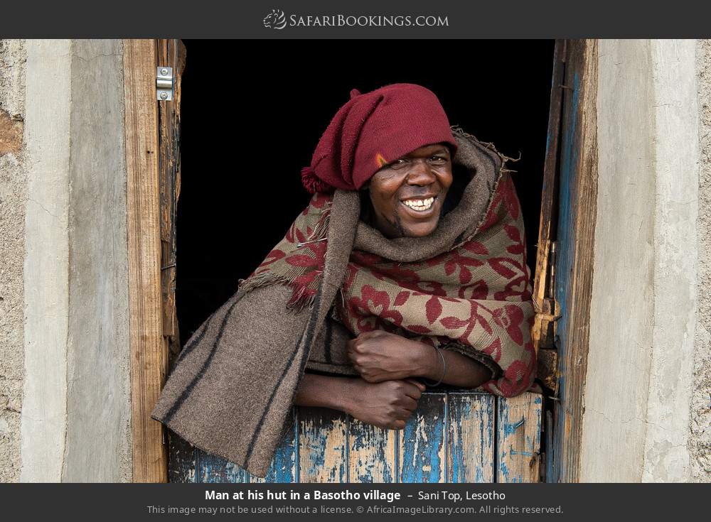 Man at his hut in a Basotho village, Sani Top in Sani Top, Lesotho