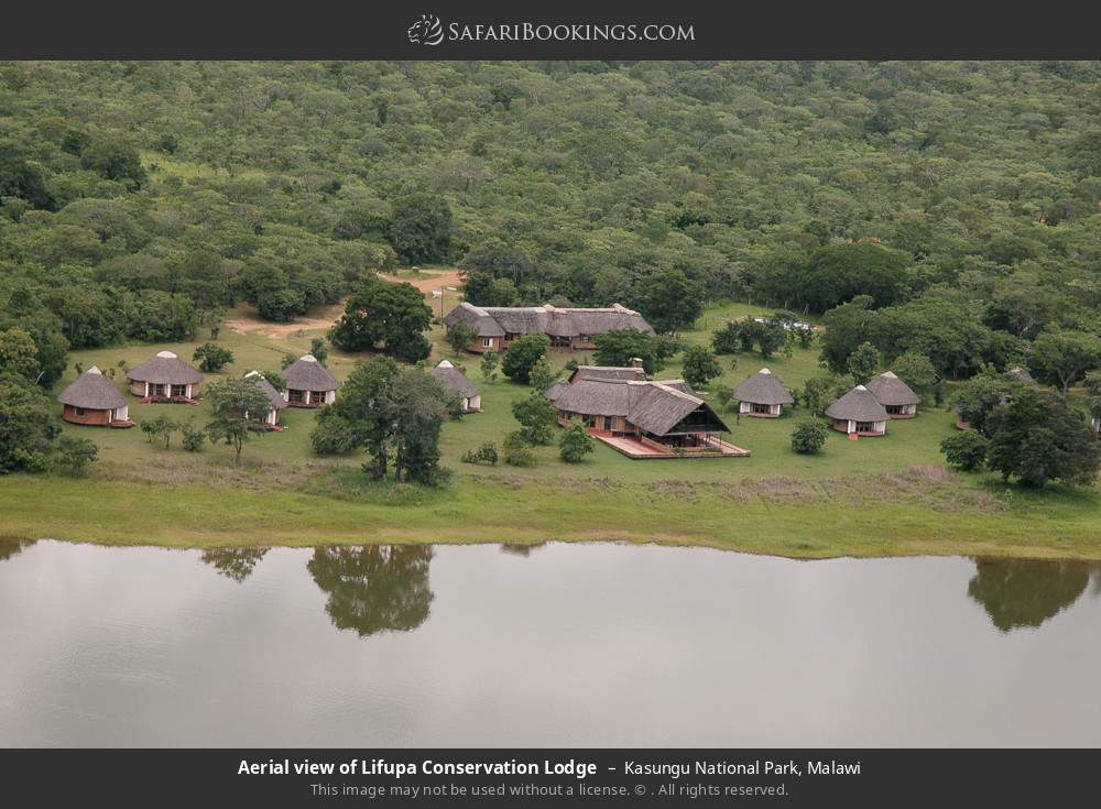 Aerial view of Lifupa Conservation Lodge in Kasungu National Park, Malawi