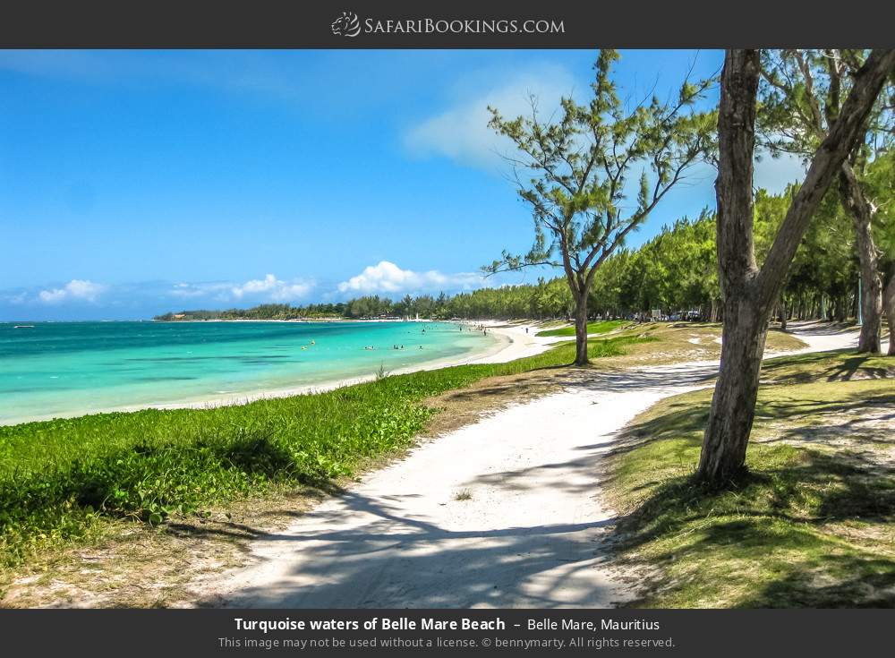 Turquoise waters of Belle Mare Beach in Belle Mare, Mauritius