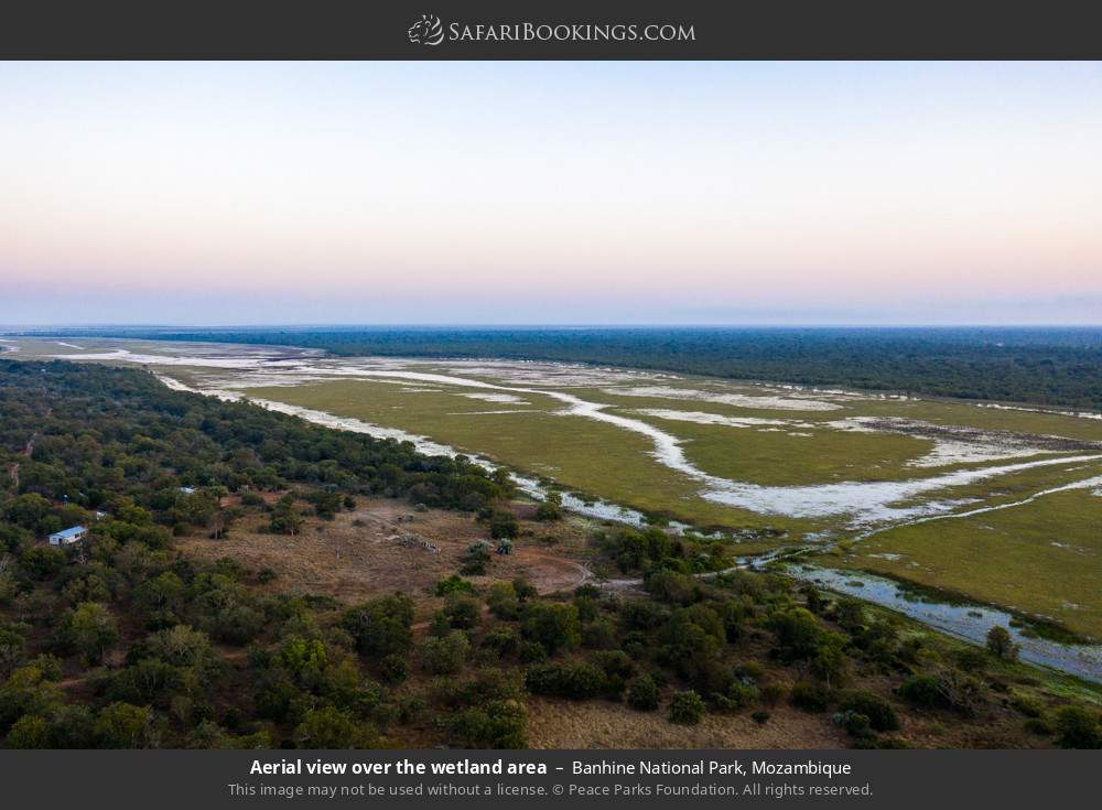 Aerial view over the wetland area in Banhine National Park, Mozambique