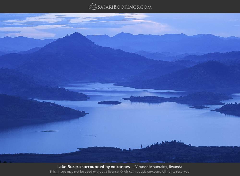 Lake Burera surrounded by volcanoes in Virunga Mountains, Rwanda