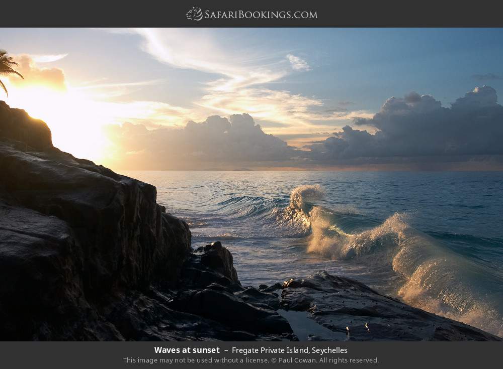 Waves at sunset on Fregate Private Island in Fregate Private Island, Seychelles