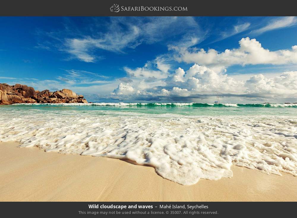 Wild cloudscape and waves on Mahé Island in Mahé Island, Seychelles