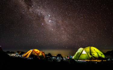 Tents on Mt Kilimajaro at night