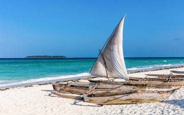 Thumbnail of Fishing ngalawa boats lying on the beach