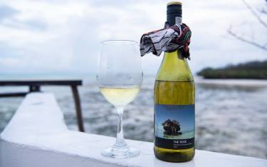 Enjoying a glass of wine at the Rock Restaurant