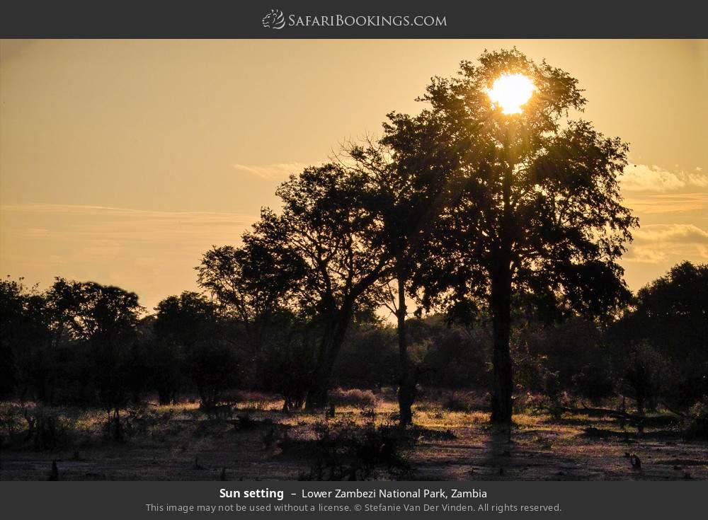 Sun setting in Lower Zambezi National Park, Zambia