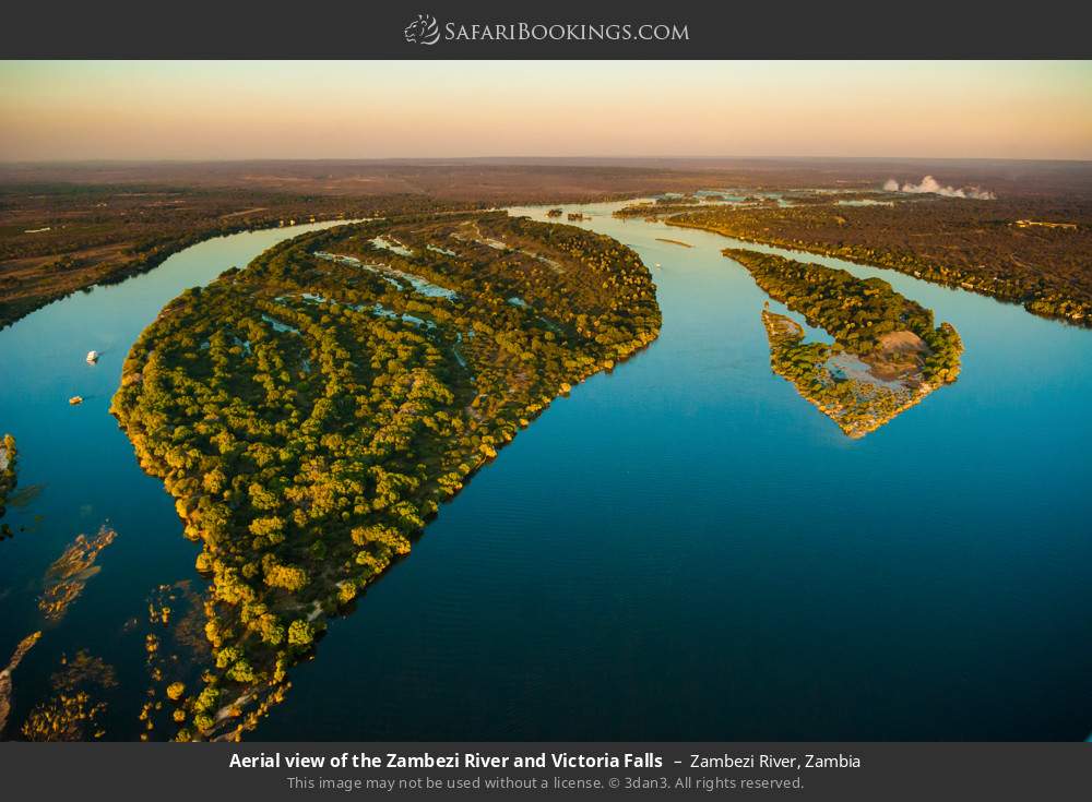 Aerial view of the Zambezi River and Victoria Falls in Zambezi River, Zambia