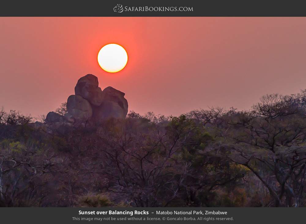 Sunset over balancing rocks in Matobo National Park, Zimbabwe