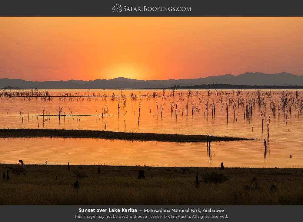 Sunset over Lake Kariba in Matusadona National Park, Zimbabwe