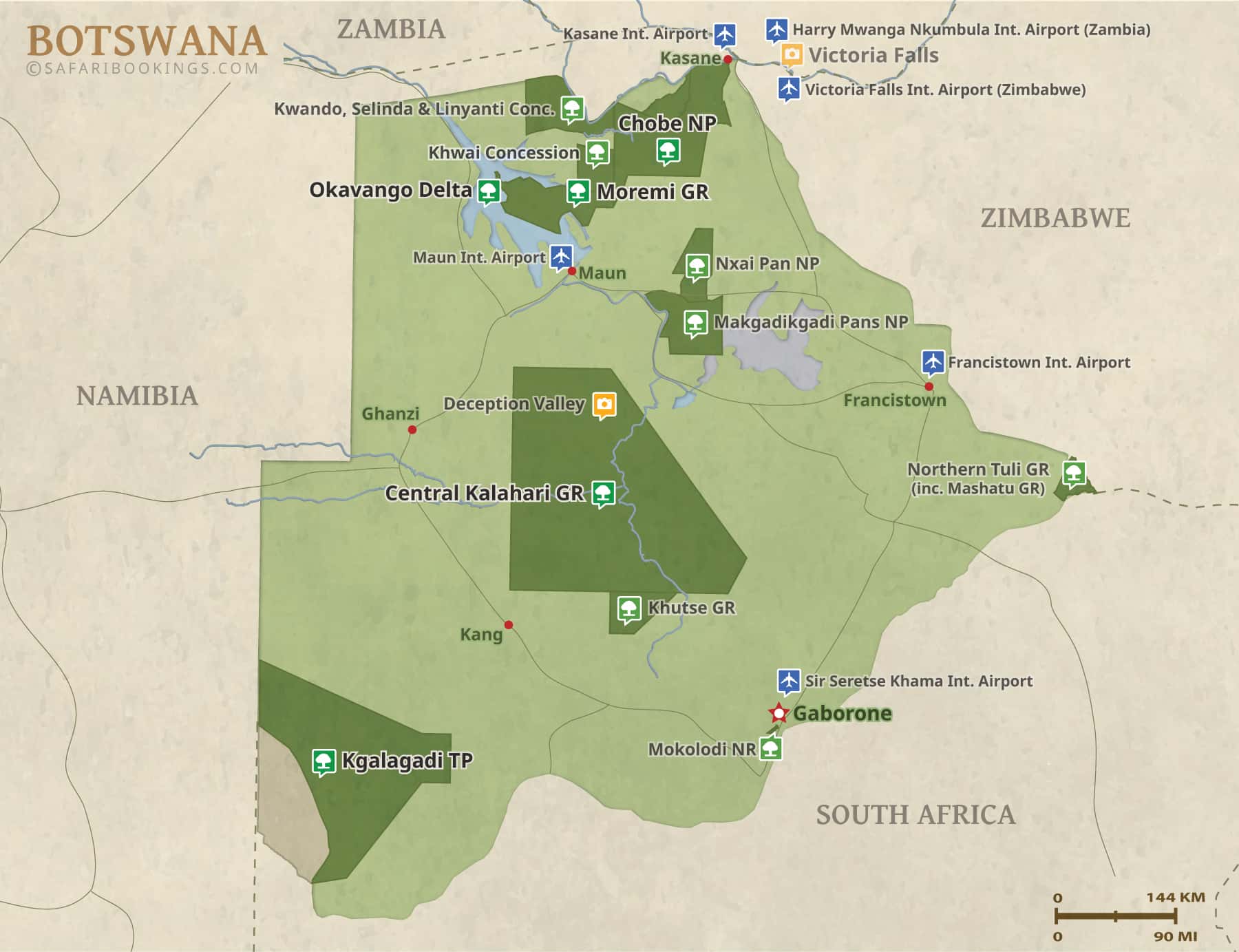 Detailed Map of Botswana National Parks