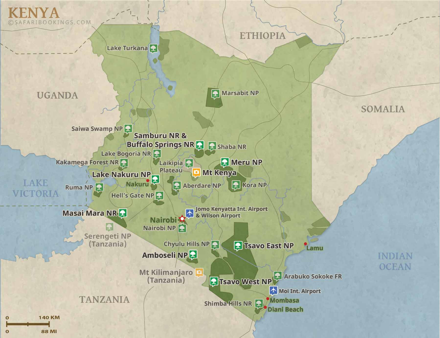 Detailed Map of Kenya National Parks