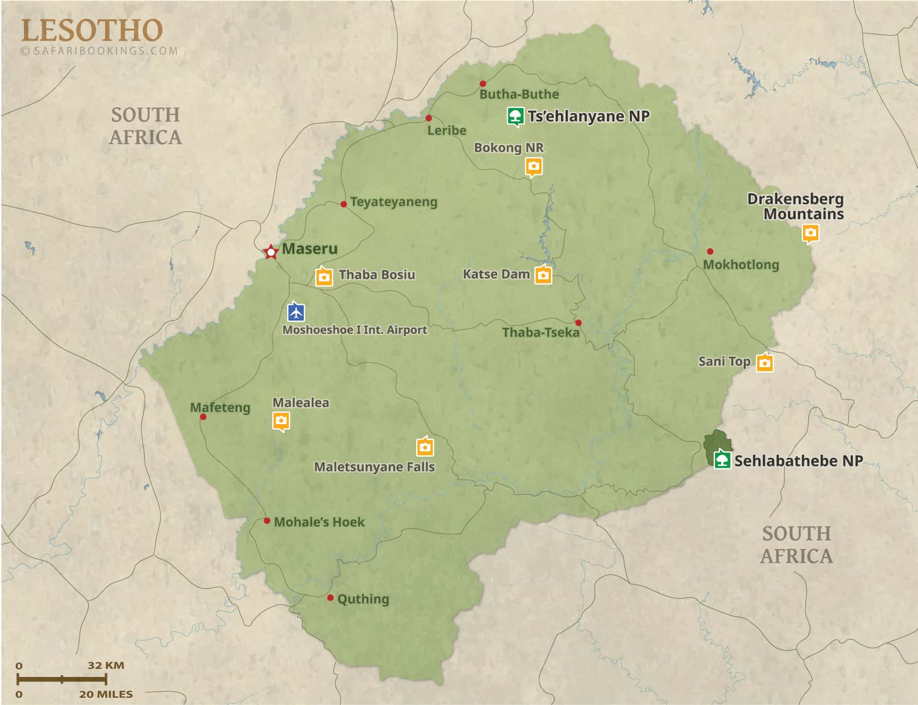 Detailed Map of Lesotho National Parks