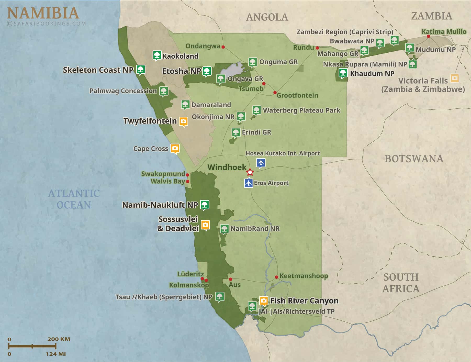 Detailed Map of Namibia National Parks