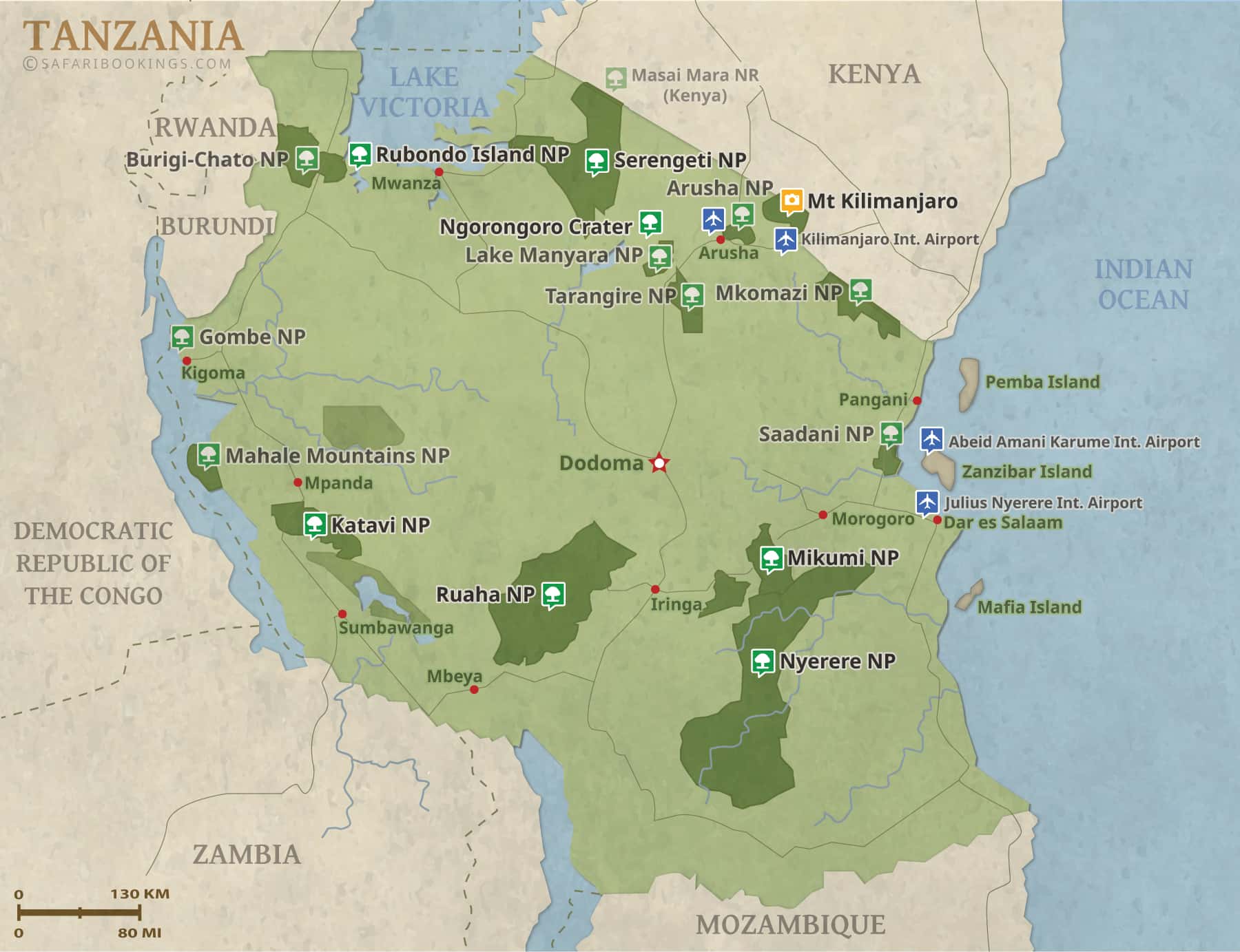 Detailed Map of Tanzania National Parks