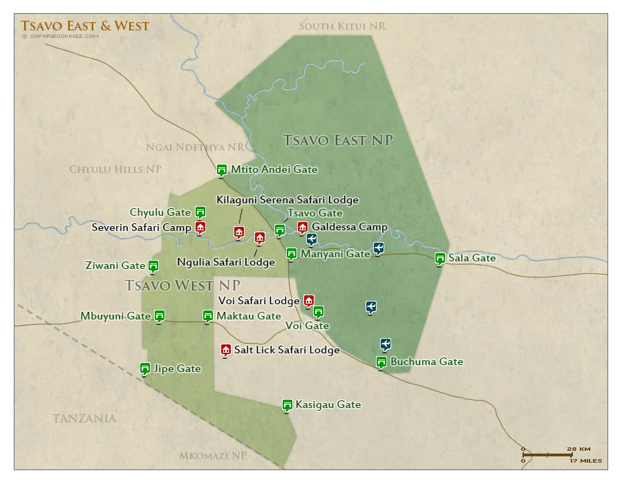 Detailed Map of Tsavo West National Park